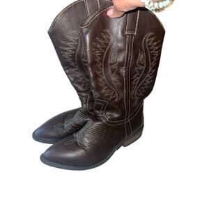 Rampage Brown Western Cowgirl Boots Womens 8.5 Embroidered Mid Calf Snip Toe